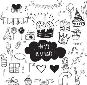 Set of vector birthday party elements for your design Illustrazione stock