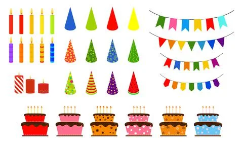 Set of vector birthday party elements isolated on white Illustrazione stock
