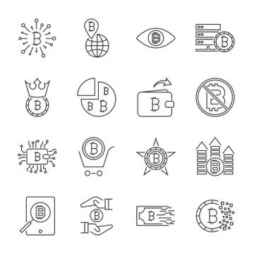 Set of vector bitcoin line icons. Investments, payments and exchange, interne Illustrazione stock