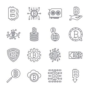 Set of vector bitcoin line icons. Investments, payments and exchange, interne 스톡 일러스트
