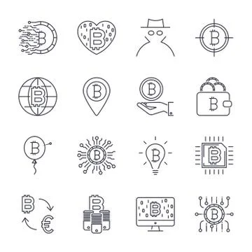Set of vector bitcoin line icons. Investments, payments and exchange, interne 스톡 일러스트