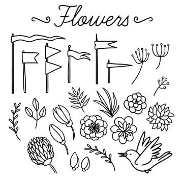 Set of vector black and white elements for party and Birthday Stock Illustration