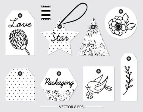 Set of vector black and white elements for party and Birthday Stock Illustration