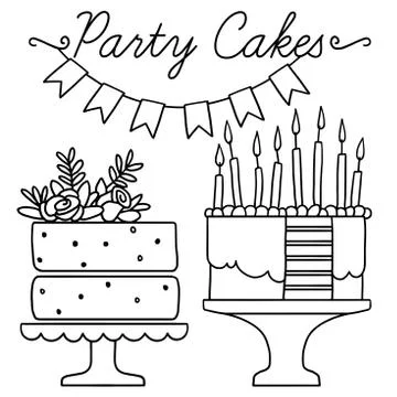 Set of vector black and white elements for party and Birthday Stock Illustration