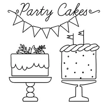 Set of vector black and white elements for party and Birthday Stock Illustration
