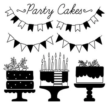 Set of vector black and white elements for party and Birthday Stock Illustration
