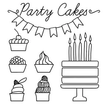 Set of vector black and white elements for party and Birthday Stock Illustration