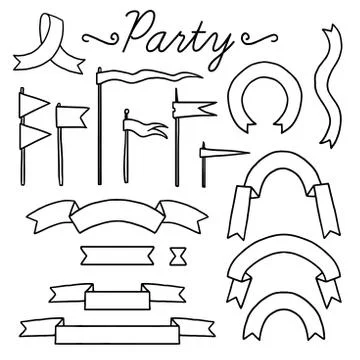 Set of vector black and white elements for party and Birthday Stock Illustration