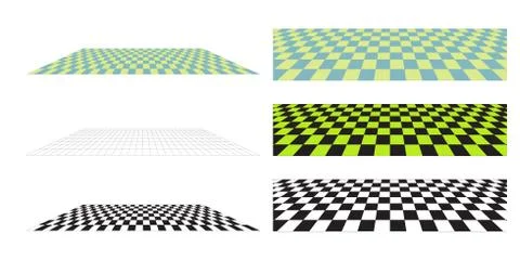 Set of vector black and white perspective floor elements. Chess board backgro Stock Illustration