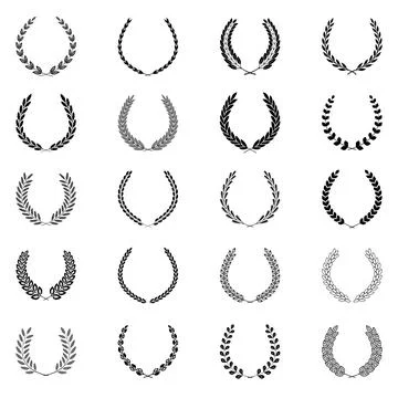 A set of vector black and white silhouettes of round Illustrazione stock