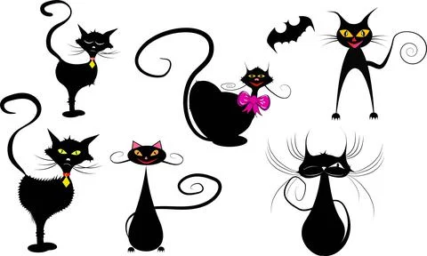 Set of vector black cats, isolated on white Stock Illustration
