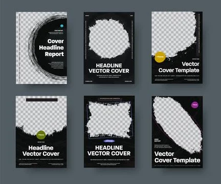 Set of vector black covers with different grunge elements for photo. Stock Illustration
