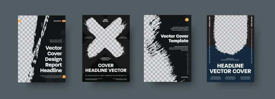 Set of vector black covers with round on semicircular grunge elements for pho 스톡 일러스트