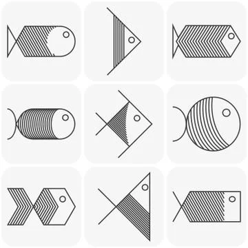 Set of vector black fish icons on white background Stock Illustration