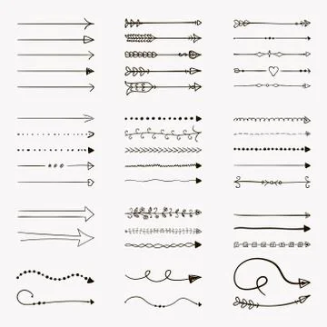 Set of Vector Black Hand Drawn Arrow Shaped Elements Stock Illustration