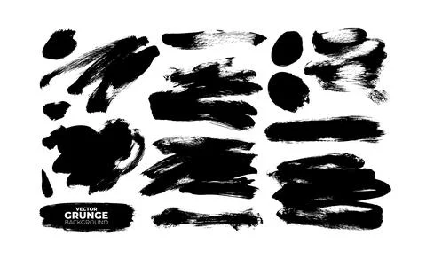 Set of vector black paint hand drawn brushstrokes Stock Illustration