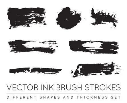 Set of Vector Black Pen Ink Brush Strokes. Grunge Ink Brush Stroke. Dirty Bru Stock Illustration