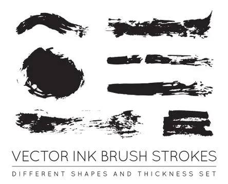 Set of Vector Black Pen Ink Brush Strokes. Grunge Ink Brush Stroke. Dirty Bru Stock Illustration