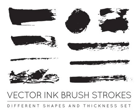 Set of Vector Black Pen Ink Brush Strokes. Grunge Ink Brush Stroke. Dirty Bru Stock Illustration