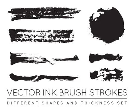 Set of Vector Black Pen Ink Brush Strokes. Grunge Ink Brush Stroke. Dirty Bru Stock Illustration