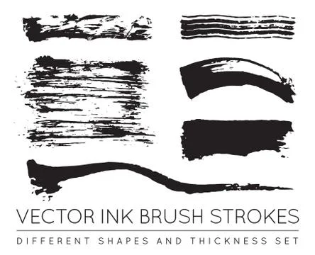 Set of Vector Black Pen Ink Brush Strokes. Grunge Ink Brush Stroke. Dirty Bru Stock Illustration