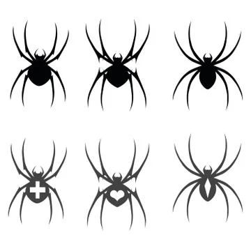 Set of vector black silhouette spider icon isolated on white background Stock Illustration