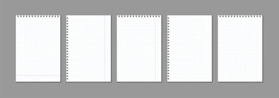 Set of vector blank checkered sheets for notes. blank template mock ready for Illustrazione stock