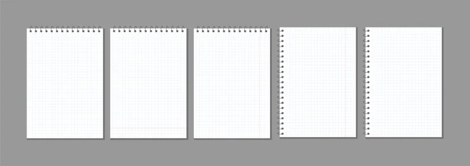Set of vector blank checkered sheets for notes. blank template mock ready for Illustrazione stock