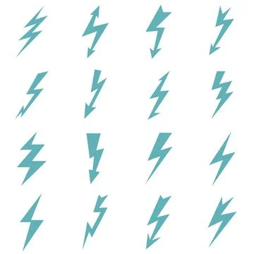 Set of vector blue color lightnings Stock Illustration