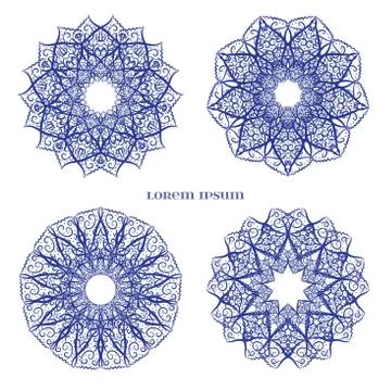 Set from Vector Blue Indian Curl Ornament. Stock Illustration