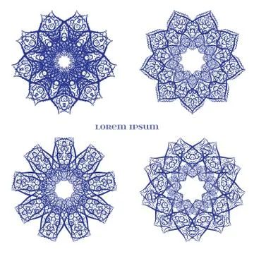 Set from Vector Blue Indian Curl Ornament. Stock Illustration