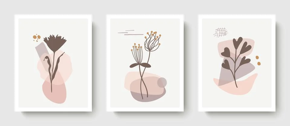 Set of vector botanical wall art.Drawing a line of foliage in boho style with an Illustrazione stock
