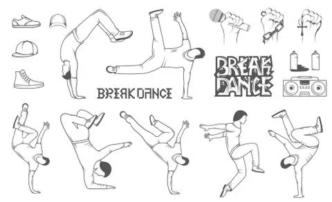 Set of Vector Breakdance Man Silhouettes Stock Illustration