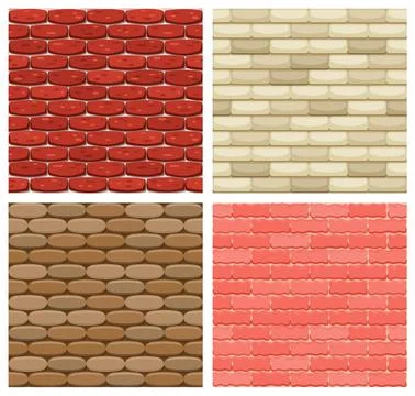 Set of vector brick wall seamless backgrounds. Realistic color brick texture Stock Illustration