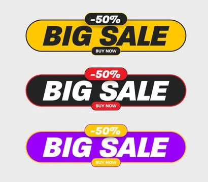 Set of vector bright banner for big sale, 50% discount, buy now, illustrati.. Stock Illustration
