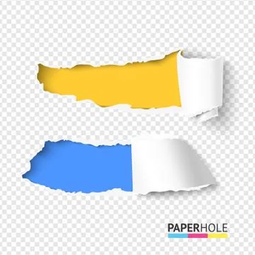 Set of vector bright torn paper hole with rip edges reveals message Stock Illustration