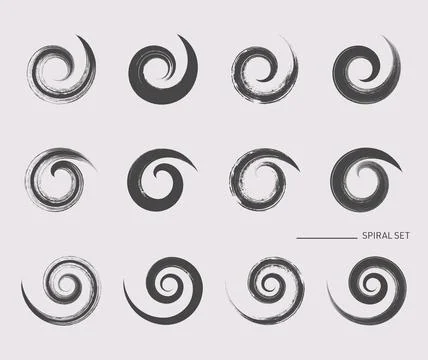 Set of vector brush stroke spiral elements Stock Illustration
