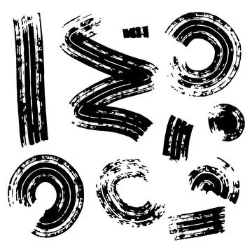 Set of vector brushes, black and white line zigzag circle semicircle brush wi Stock Illustration
