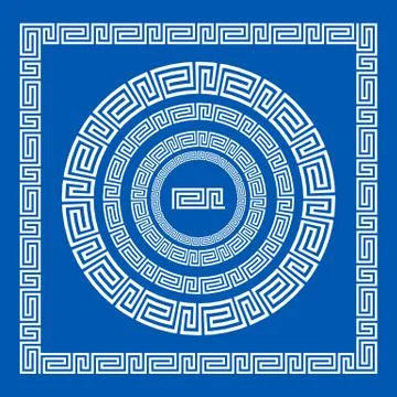 Set of vector brushes to create Greek Meander patterns and samples of their.. Stock Illustration