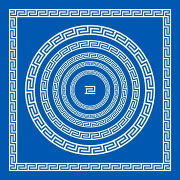 Set of vector brushes to create Greek Meander patterns and samples of their.. Stock Illustration