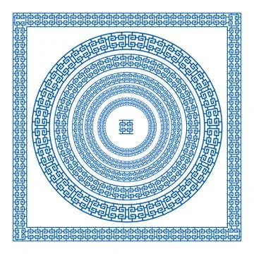 Set of vector brushes to create Greek Meander patterns and samples of their.. Stock Illustration