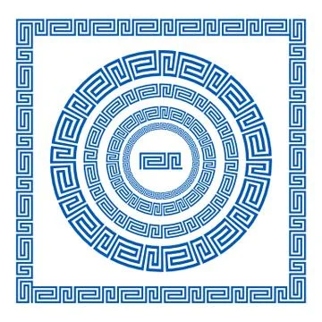 Set of vector brushes to create Greek Meander patterns and samples of their.. Stock Illustration