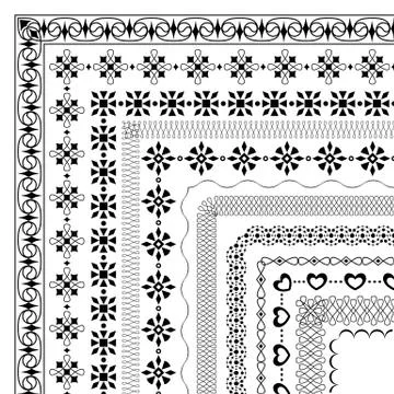 Set of vector brushes with outer corner elements in modern and vintage styles Stock Illustration