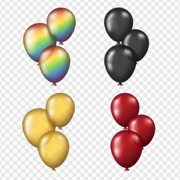 Set vector bunch balloons different colors on transparent background Stock Illustration