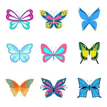 A set of vector butterflies. Different colorful butterflies Stock Illustration