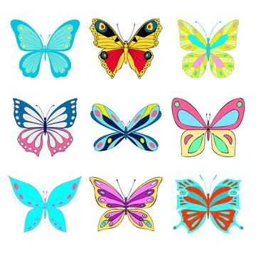 A set of vector butterflies. Different colorful butterflies Stock Illustration