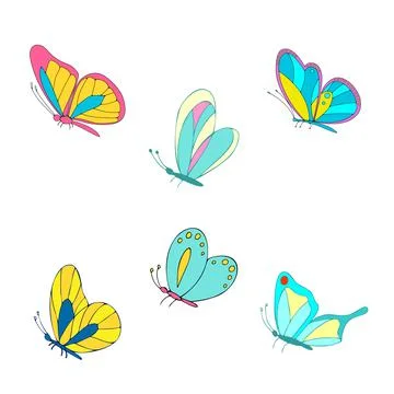 A set of vector butterflies. Different colorful butterflies. Stock Illustration