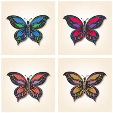 Set of vector butterflies. Elegant insects. Entomological collection of detai Stock Illustration