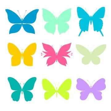 Set of vector butterflies. Silhouettes of different butterflies. Vector Stock Illustration