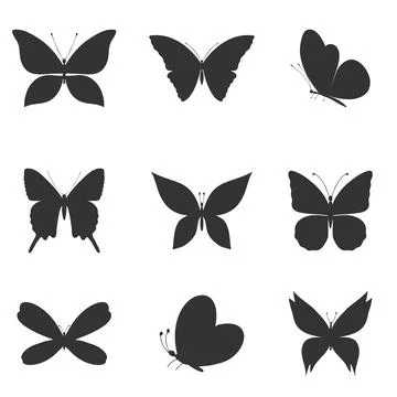Set of vector butterflies. Silhouettes of different butterflies. Vector Stock Illustration